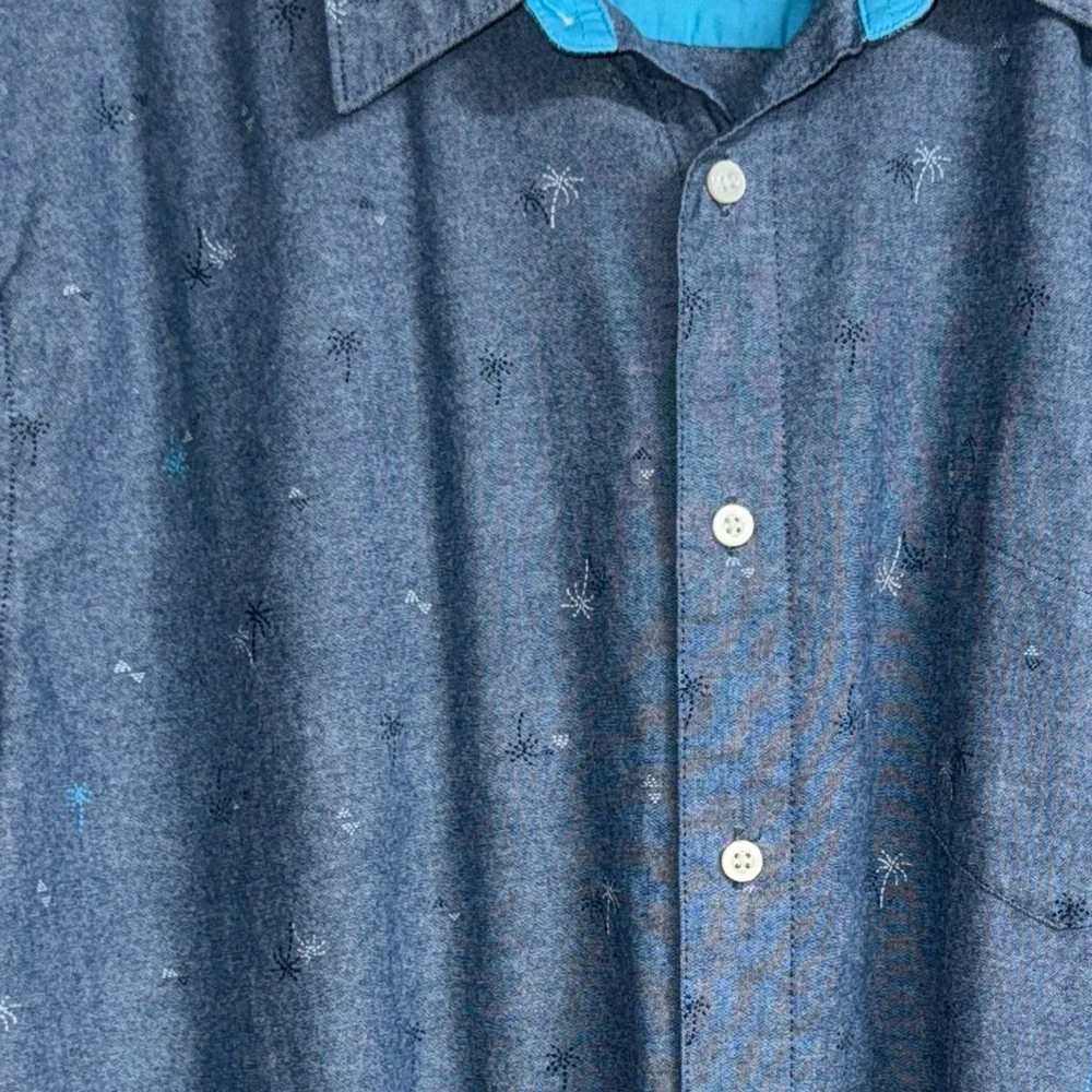 1888 Saddlebred - Blue Palm Tree - Tailored Fit‎ Short Sleeve Casual Shirt - XXL